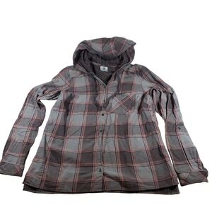 Columbia Women's Plaid Hooded Long Sleeve‎ Button Down Shirt Top Size L